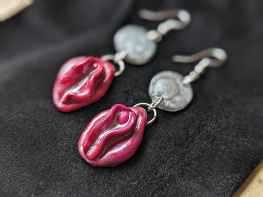 Red & Silver Vulva Earrings - Luscious Lips Collection by Melinda Love