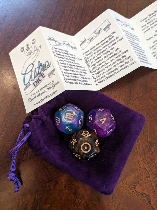 Astro Dice with Velvet bag and Interpretation Guide - Divination Dice for connecting w/ your Star Guides